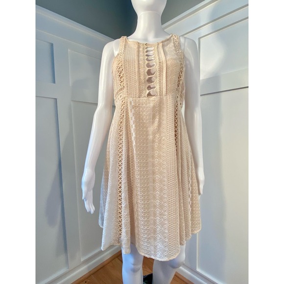 Free People Wherever You Go Mini Dress Ivory* Boho Chic with Crochet Detail WD20 - Picture 3 of 13